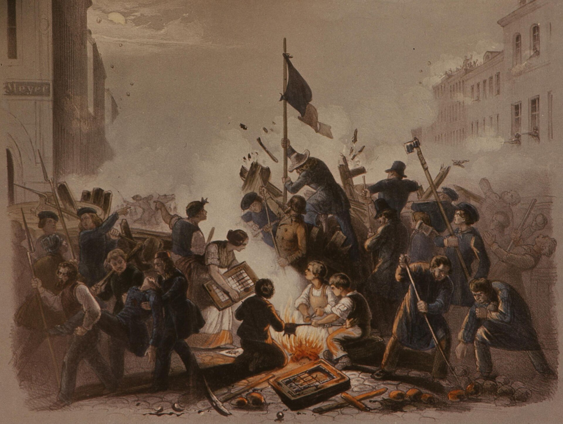 Die Barrikade an der Kronen- und Friedrichstraße in Berlin am 18. März 1848