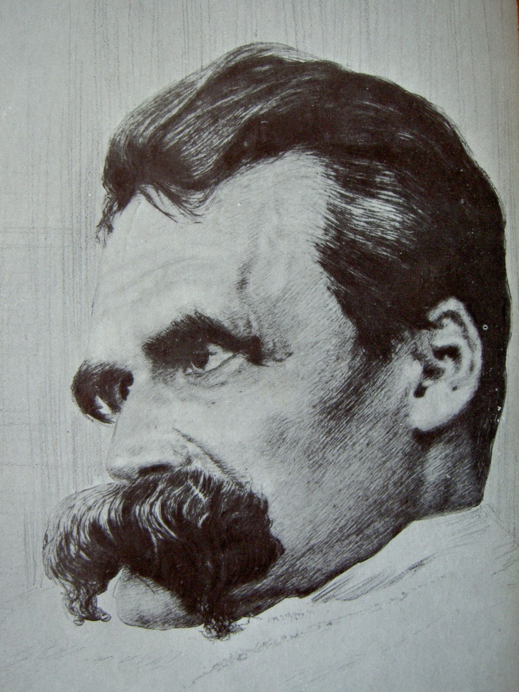 Kopf Friedrich Nietzsches, Zeichnung von Hans Olde