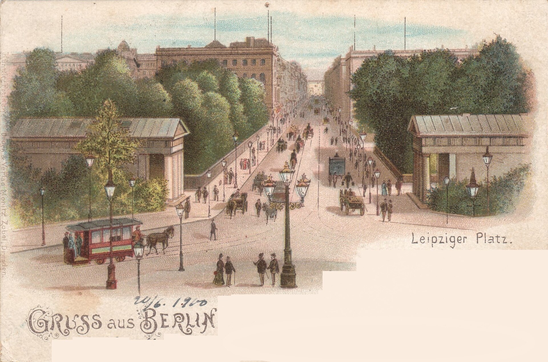 Leipziger Platz in Berlin mit dem Potsdamer Tor, Ansichtskarte