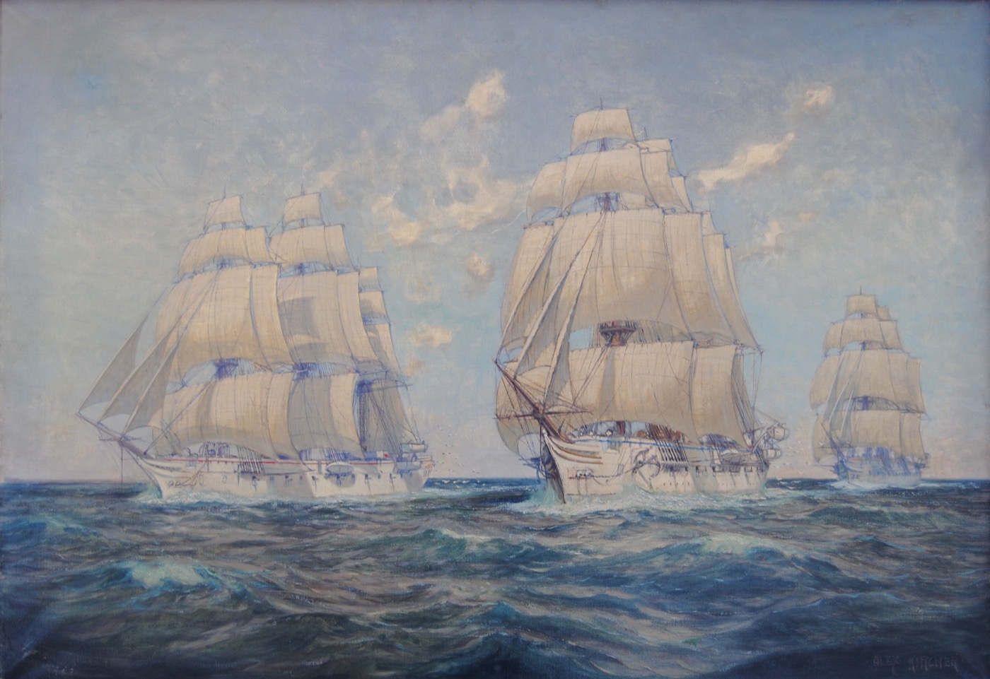 Die Schulschiffe „Stosch", „Stein" und „Gneisenau" unter vollen Segeln