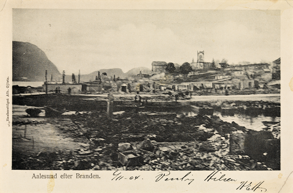 Aalesund nach dem Brand, Postkarte von 1904
