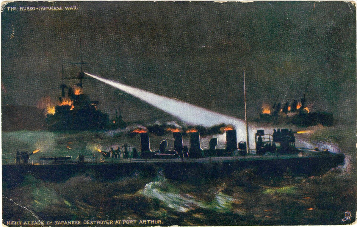 Nächtlicher Angriff vor Port Arthur, Zeichnung von Melton Prior
