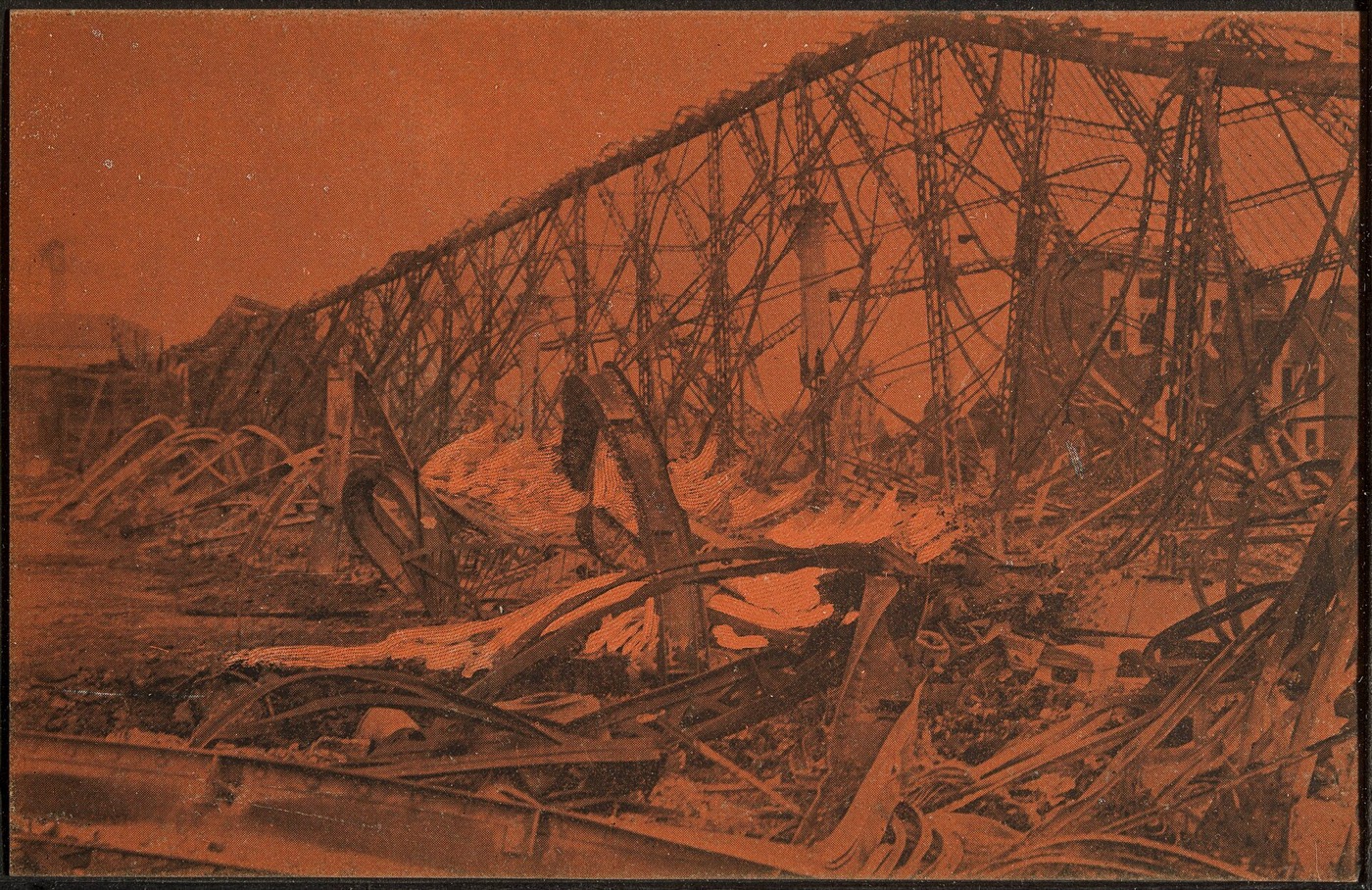 Postkarte vom Brand der Weltausstellung Brüssel