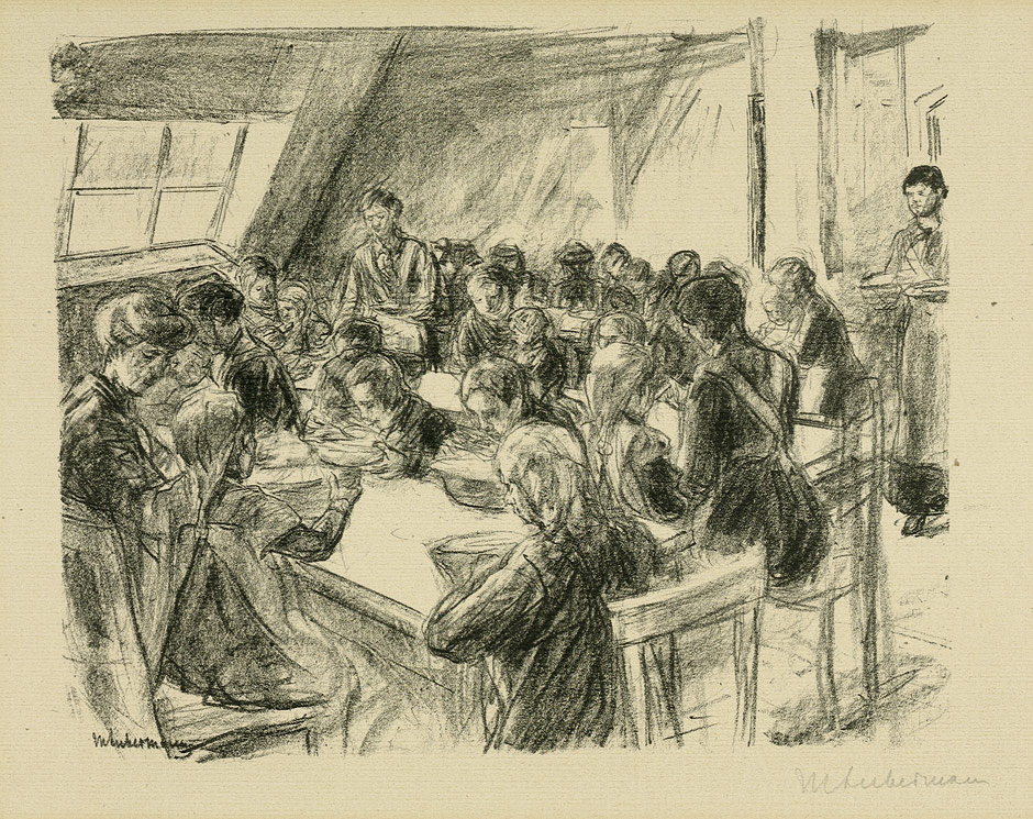 Grafik einer Berliner Kinder-Volksküche von Max Liebermann