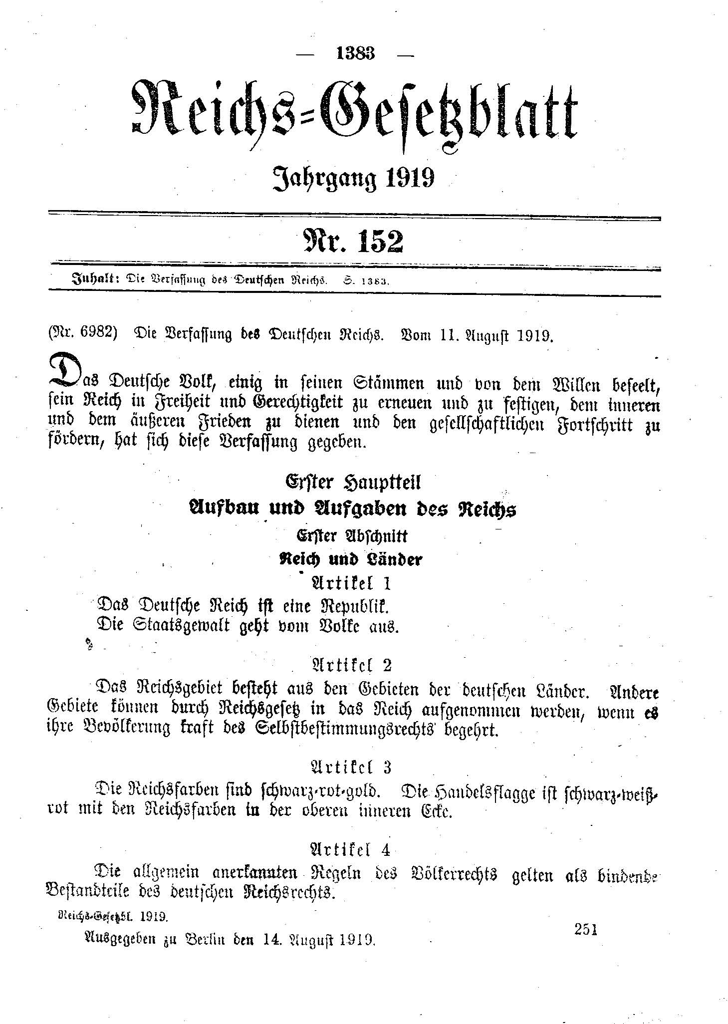 Verkündung der Verfassung im Reichsgesetzblatt