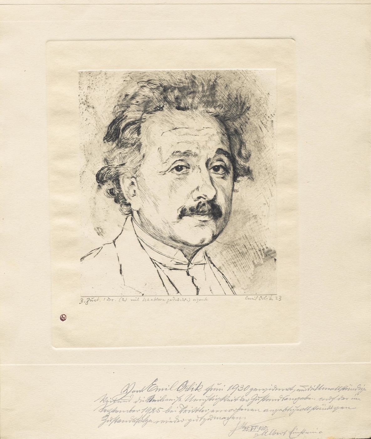 Radierung: Porträt Albert Einstein von Emil Orlik, 1923