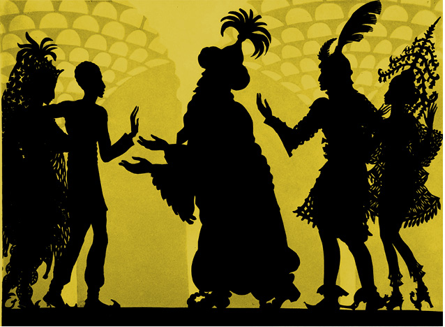 Silhouettenfigur aus dem Scherenschnittfilm „Die Abenteuer des Prinzen Achmed"