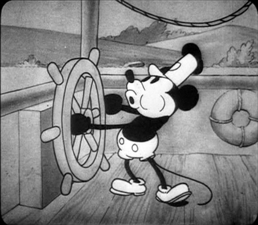 Micky und Minnie Maus in ihrem Filmdebüt „Steamboat Willie", uraufgeführt am 18. November 1928 im New Yorker Colony Theatre