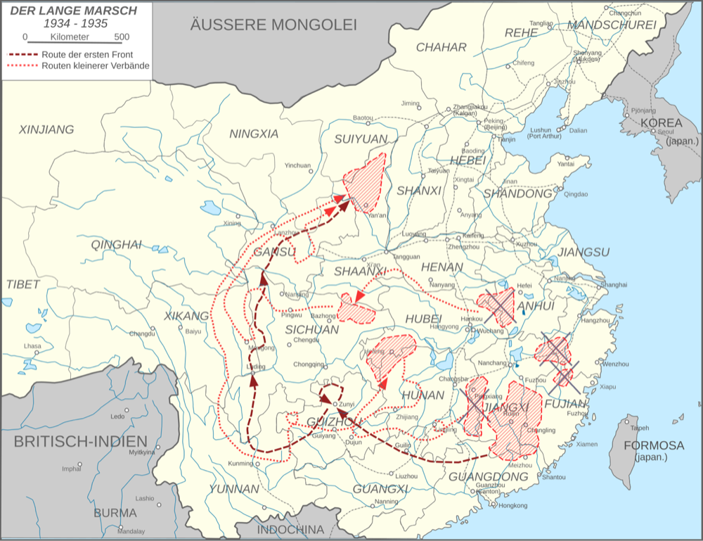 Karte des Langen Marschs der chinesischen Kommunisten 1934/35