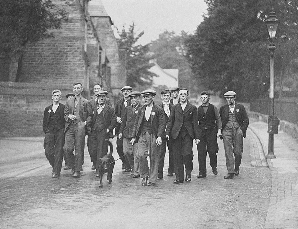 Die Jarrow-Marschierer auf dem Weg nach London, Oktober 1936