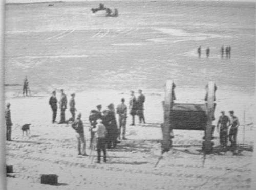 Testlauf des „Great Panjandrum" am Strand von Westward Ho!, England, Januar 1944