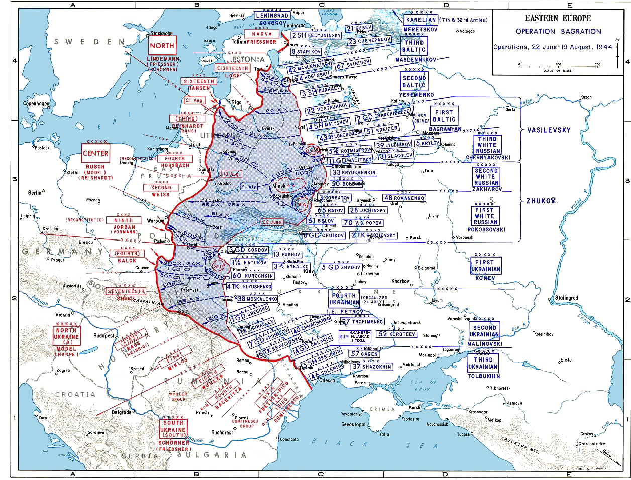 Karte der sowjetischen Operation Bagration, Sommer 1944
