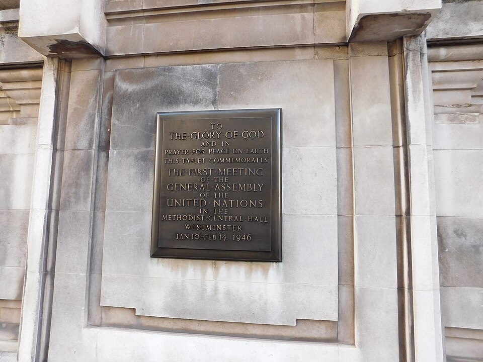 Die Westminster Central Hall in London, Tagungsort der ersten UN-Vollversammlung 1946 (heutige Aufnahme)