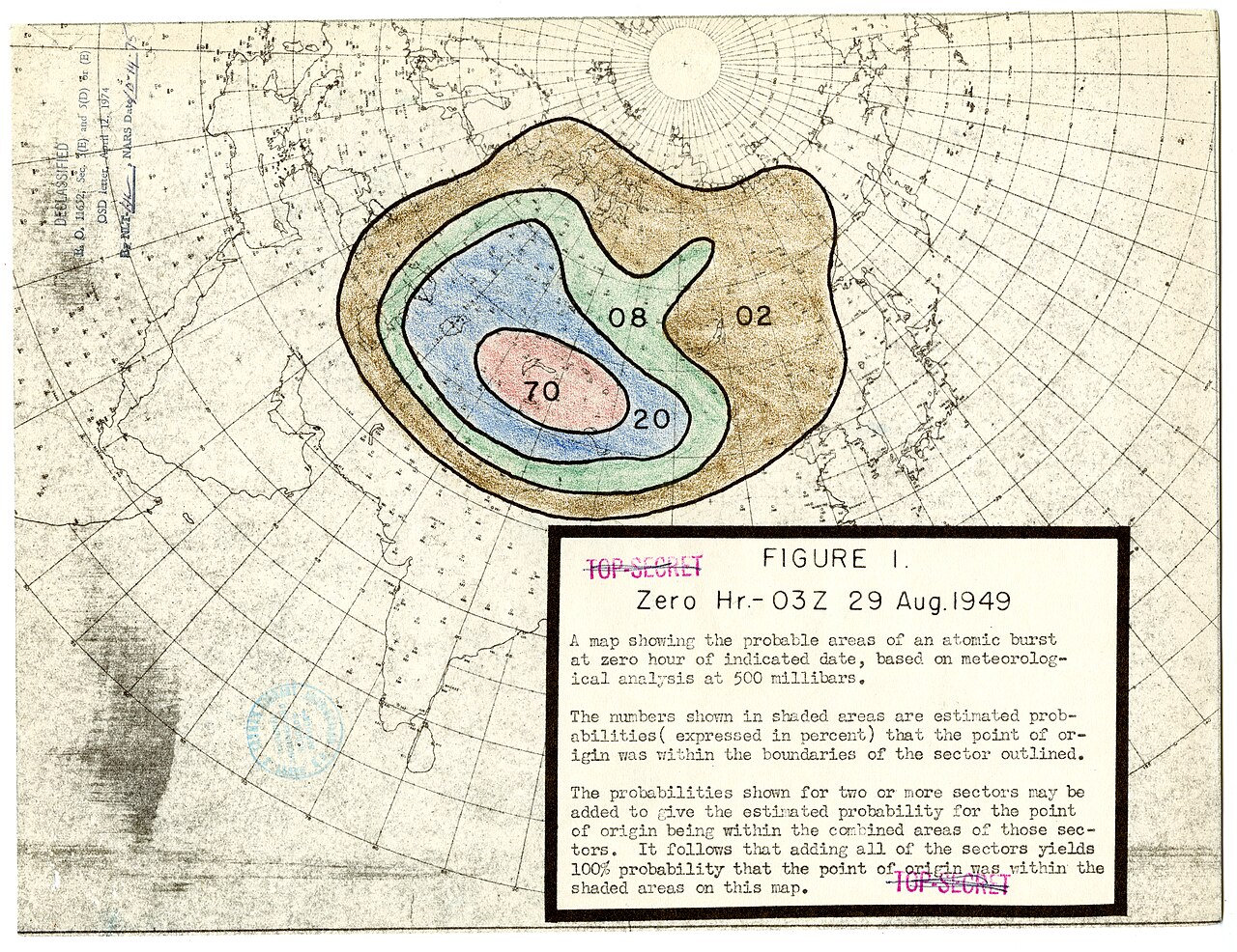 Zeitgenössische US-Analyse zum Ort des ersten sowjetischen Atomtests, 1949