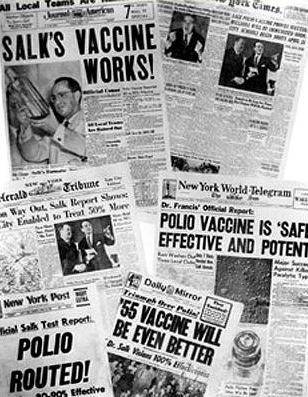 Zeitungsschlagzeilen zum Polio-Impfstoff, April 1955