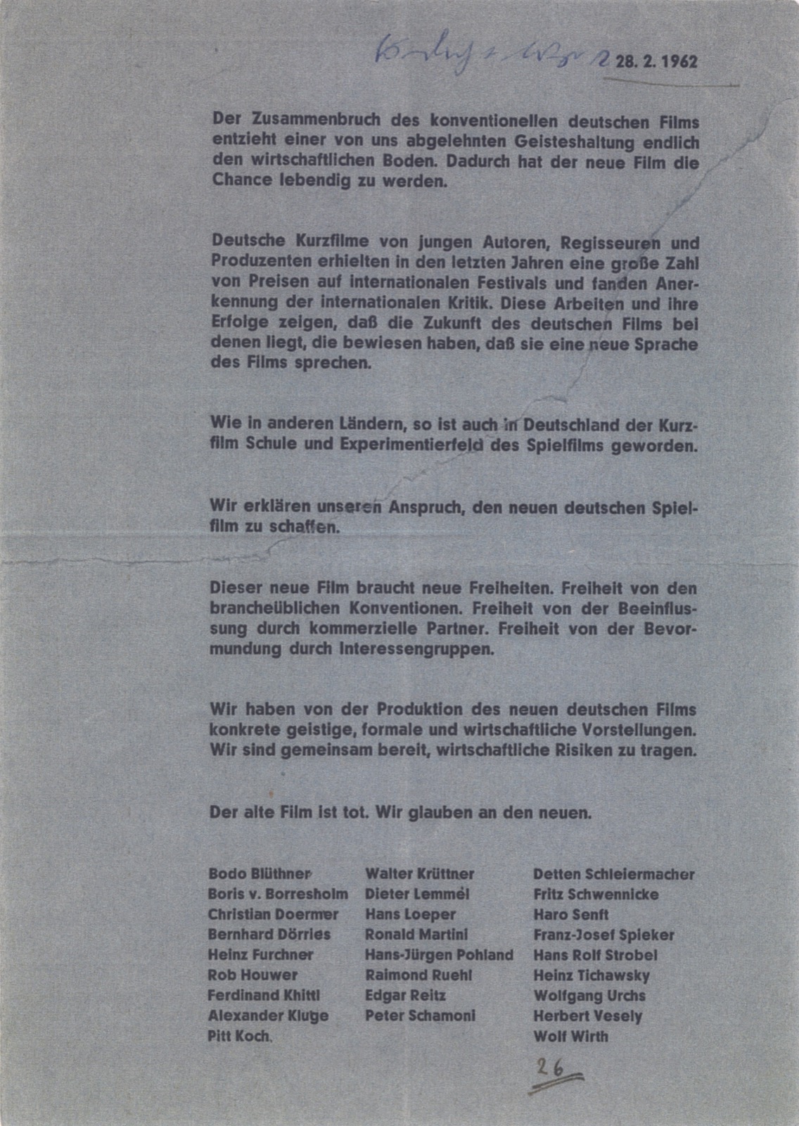 Faksimile des Manifest-Texts