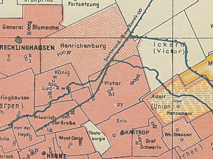 Schächte der Zeche Victor mit der Anlage Ickern bei Castrop-Rauxel (Übersicht)