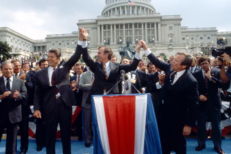 Ronald Reagan bei einer Wahlkampfkundgebung vor dem US-Kapitol, 15. September 1980