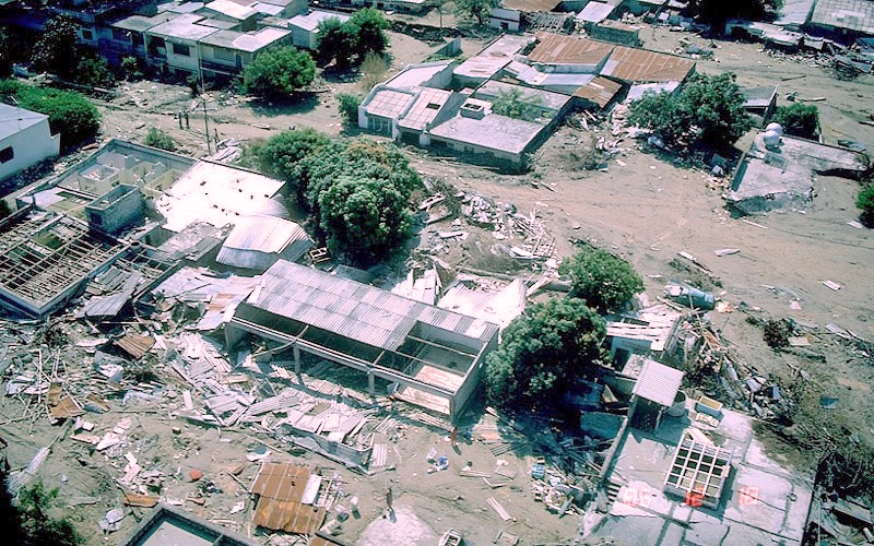 Schlammlawinen-Trümmerfeld in den Ruinen von Armero, Dezember 1985