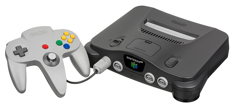 Die Spielkonsole Nintendo 64 mit ihrem charakteristischen Controller
