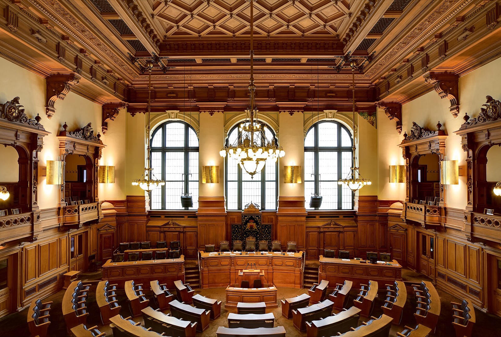 Der Plenarsaal der Hamburgischen Bürgerschaft im Rathaus