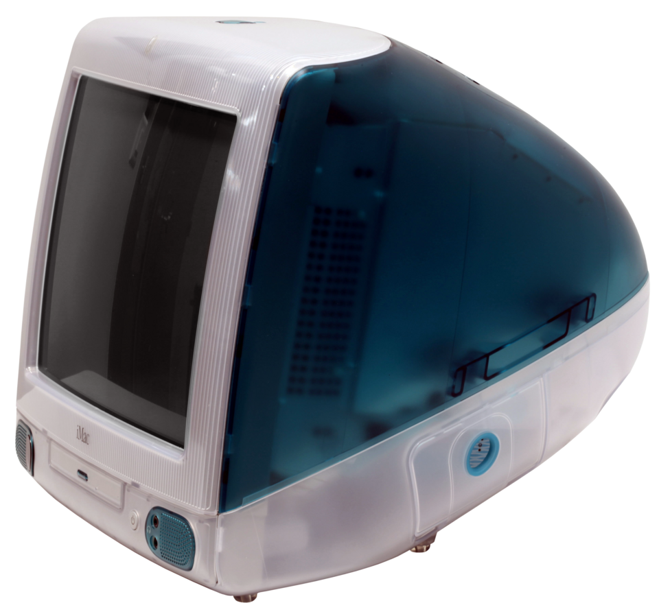Der iMac G3 in „Bondi Blue", Apples 1998 vorgestellter Heimcomputer