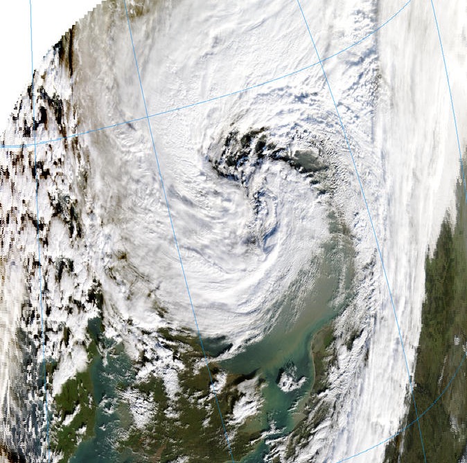 Satellitenbild des Orkantiefs „Erwin" über Nordeuropa, 8. Januar 2005
