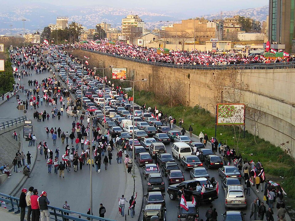 Demonstranten der Zedernrevolution in Beirut, 2005