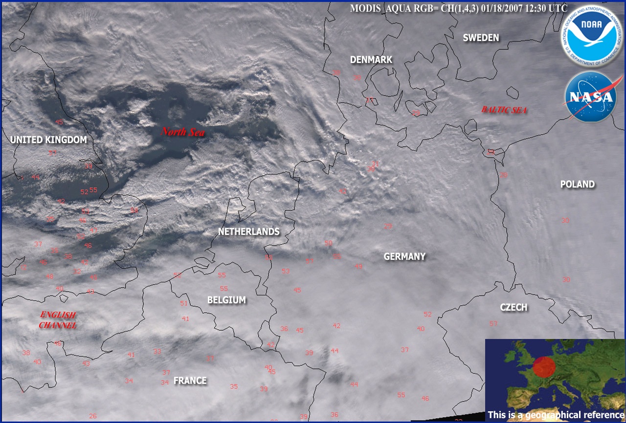 Satellitenbild des Orkans Kyrill, 2007