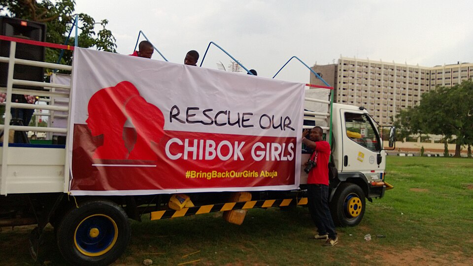 Ein LKW mit der Aufschrift „Bring Back Our Girls" bei einer Kundgebung in Nigeria