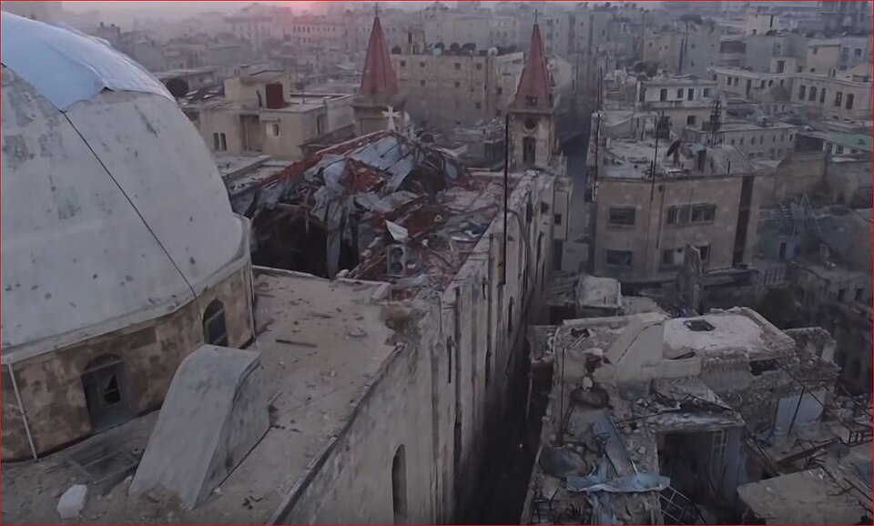 Die zerstörte St.-Elias-Kathedrale in der Altstadt von Ost-Aleppo, Dezember 2016