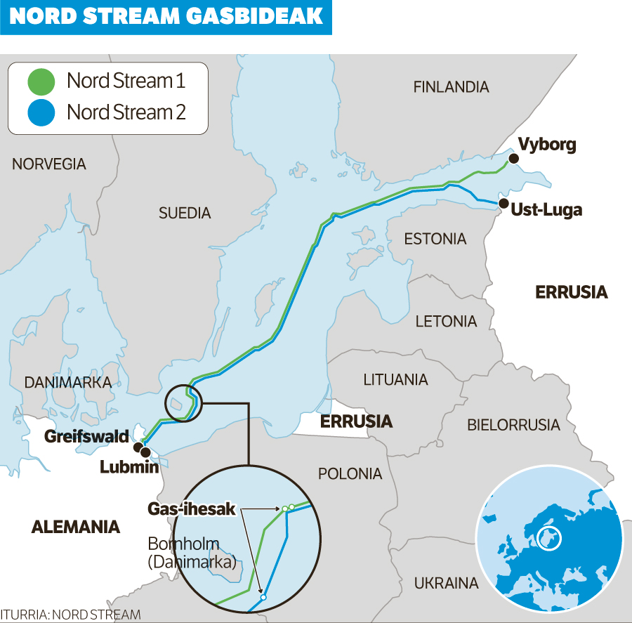Karte der Explosionsorte an den Nord-Stream-Pipelines in der Ostsee